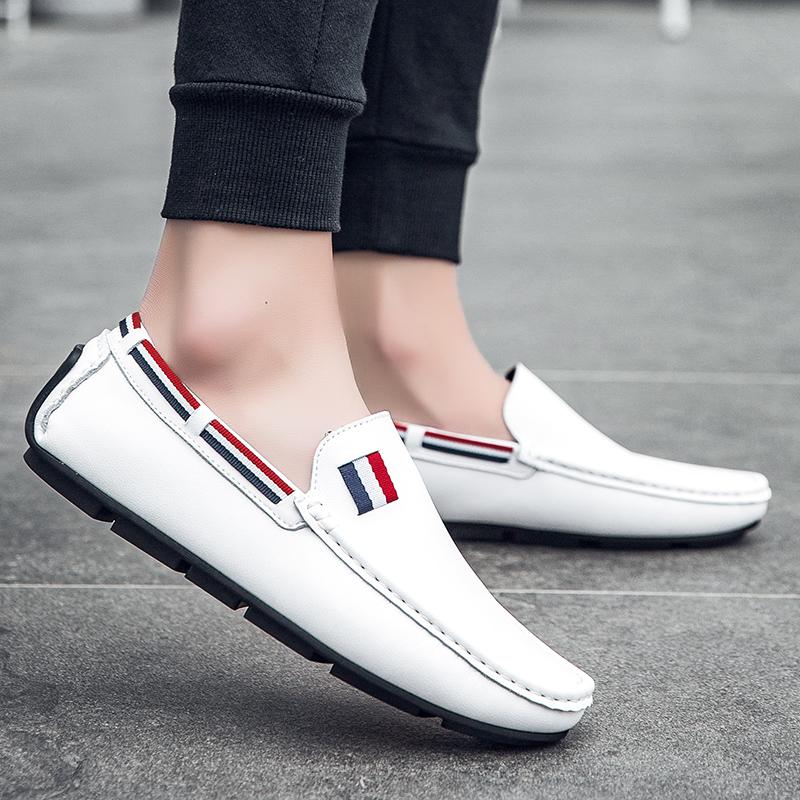 2024Classic casual men's leather shoes, lightweight and non slip, one foot stepping loafers, comfortable driving flat shoes