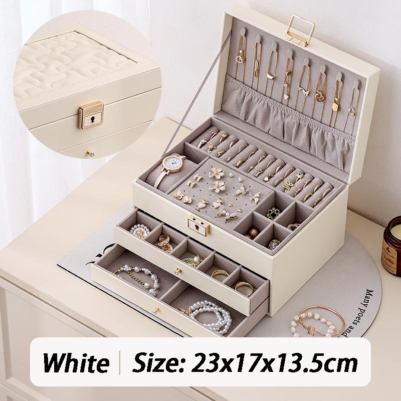 

Leather Jewelry Box Large Capacity Earring Ring Storage Boxes Drawer Jewelry Organizer Case Women s Necklace Hanging Container белый