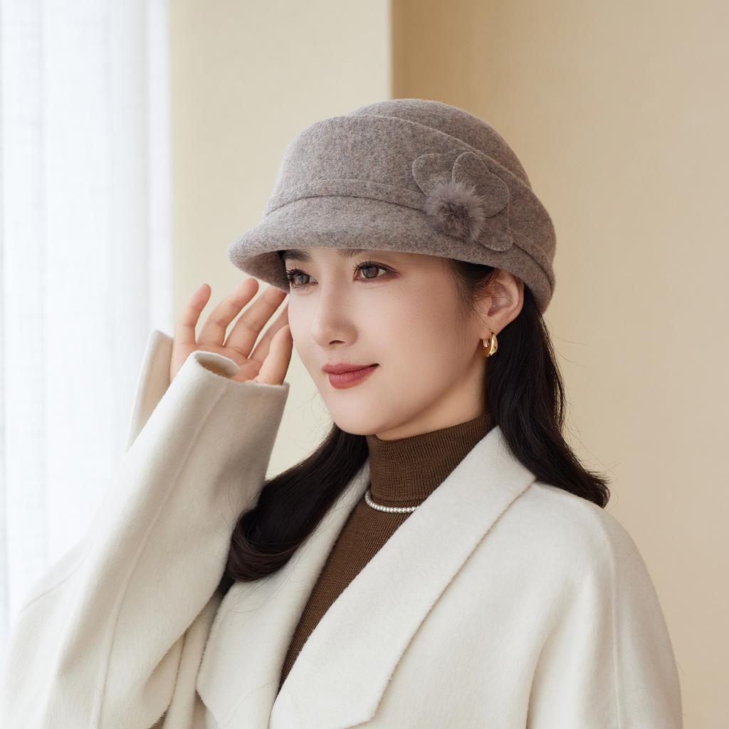Season Brim Retro Temperament Elegant Equestrian Middle-Aged And Elderly Ladies Mother Wool Warm Cap