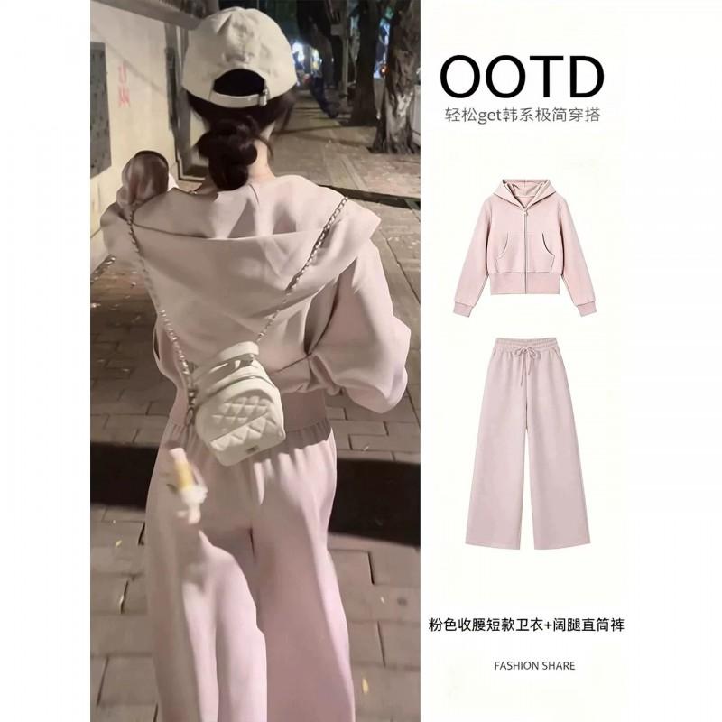 Womens Navy Short Hoodie Sweatshirt Tracksuit Set Fall Korean Casual Outfit