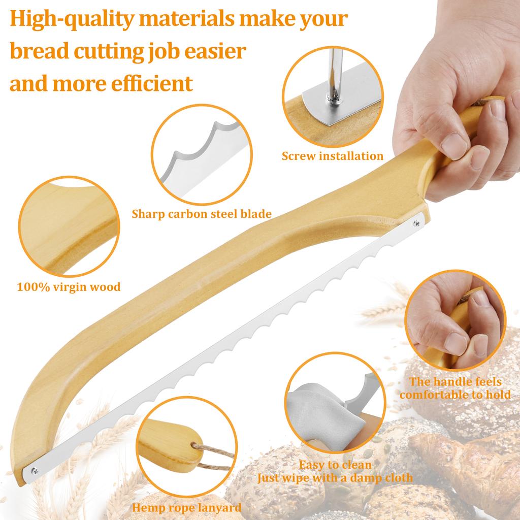 Sourdough Bread Slicer Wooden Bread Bow Cutter with Stainless Steel Blade Kitchen Tools Baking Supplies Bread Baguettes Cutter