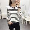 2025 Spring/Autumn Women's Slimming Striped V-Neck Long-Sleeve T-Shirt - Student Base Layer