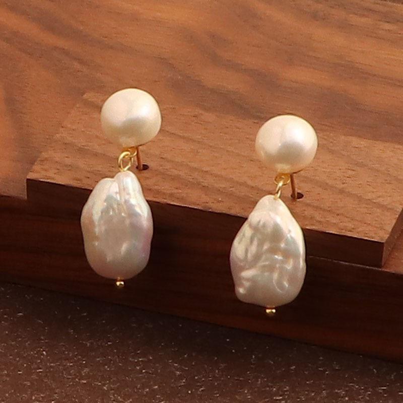Korean Vintage Natural Freshwater Pearl Earrings S925 Silver Needle Baroque Irregular Pearl Ears Versatile Stud Earrings