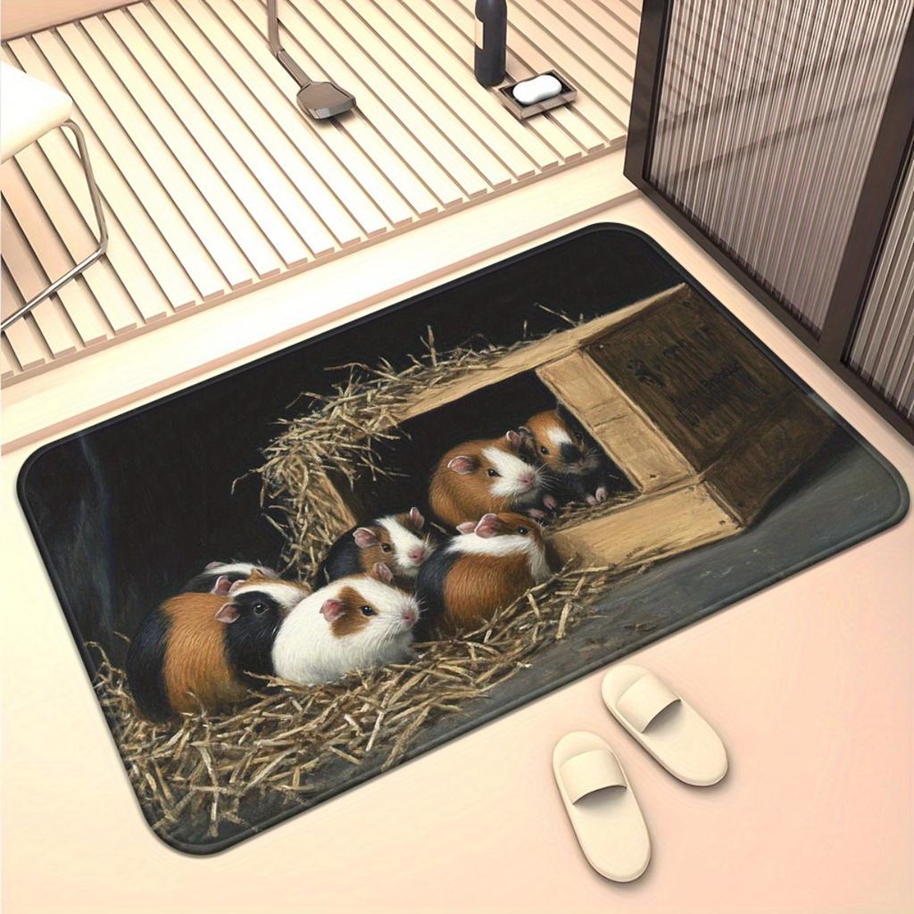 1pc 2D Flat Guinea Pigs Hay Stack Cute Pet Flannel Door Mat Non Slip Small Animal Lover Rug For Entryway Kitchen Floor