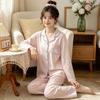 High-value imitation cotton long-sleeved pajamas women's spring and autumn new casual loose striped cardigan loungewear set