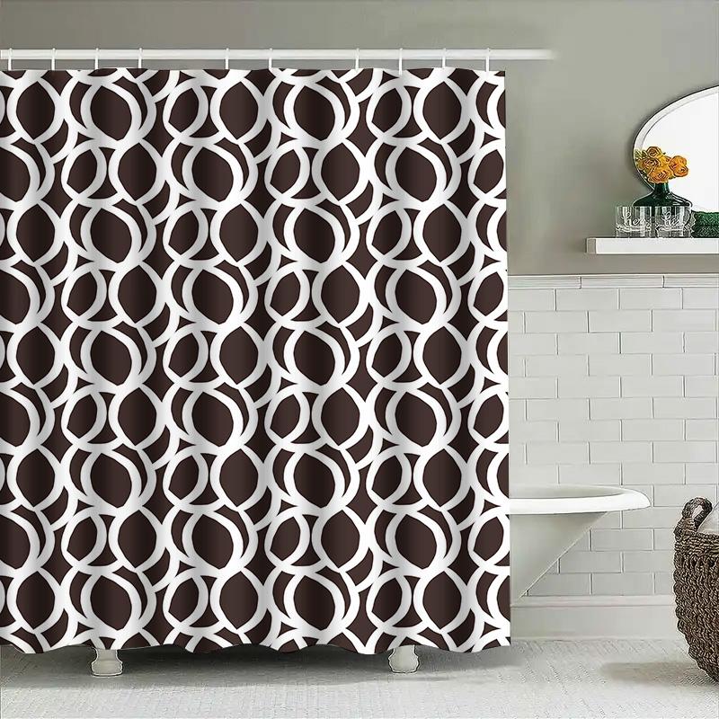 Modern Bath Shower Curtain With Geometric Design For Bathroom Decor White Brown Polyester Fabric Waterproof Home Decoration (Whi