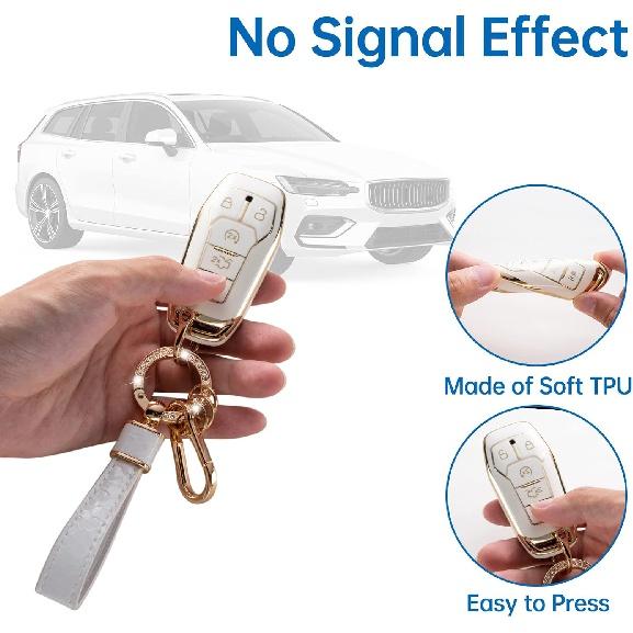 Ford Key Fob Cover with Ford Keychain, Car Key Fob Case Compatible with Ford Fusion Mustang F150 Edge Explorer Lincoln MKZ MKC MKX Smart