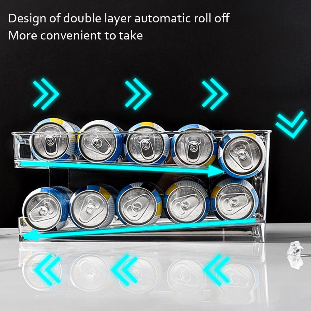 2-Layer Drink Dispenser Refrigerator Automatic Rolling Beer Cola Organizer Box Large Capacity Clear Beverage Soda Can Holder