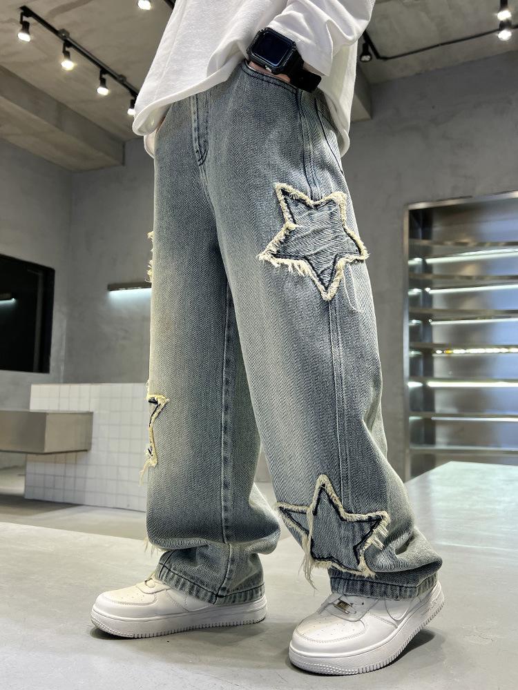 Autumn 2025 Boys' Star Denim Wide Leg Jeans - Big Kids' Loose Fashion Trousers