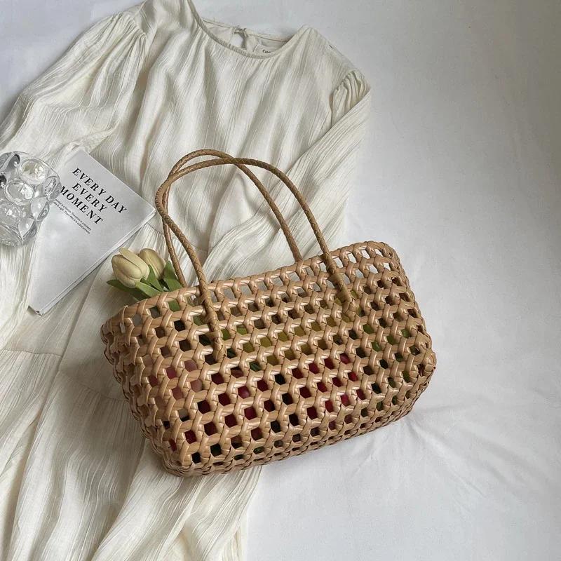 2025 Sommer Hohl-Strandtasche Für Damen Modekorb Wiederverwendbare Einkaufstaschen Designer Gewebte Handtasche Urlaubstasche Schwarz Bolso