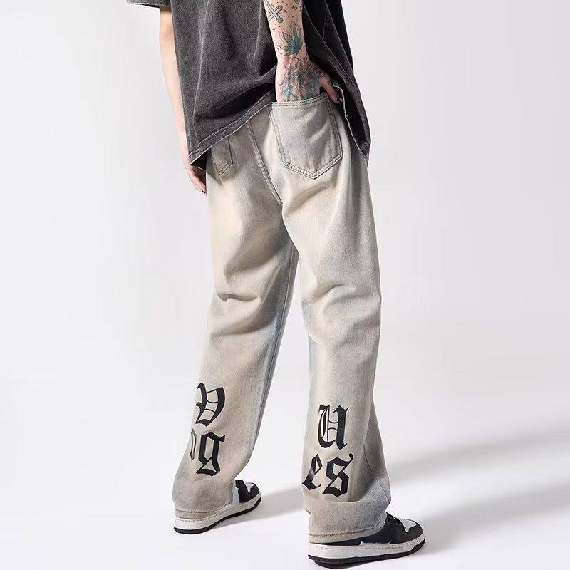 Jeans Harajuku Hip Hop Straight  Leg Pants Oversized Print Y2k Men’s Jeans Casual Mopping Black Jeans Hot Streetwear