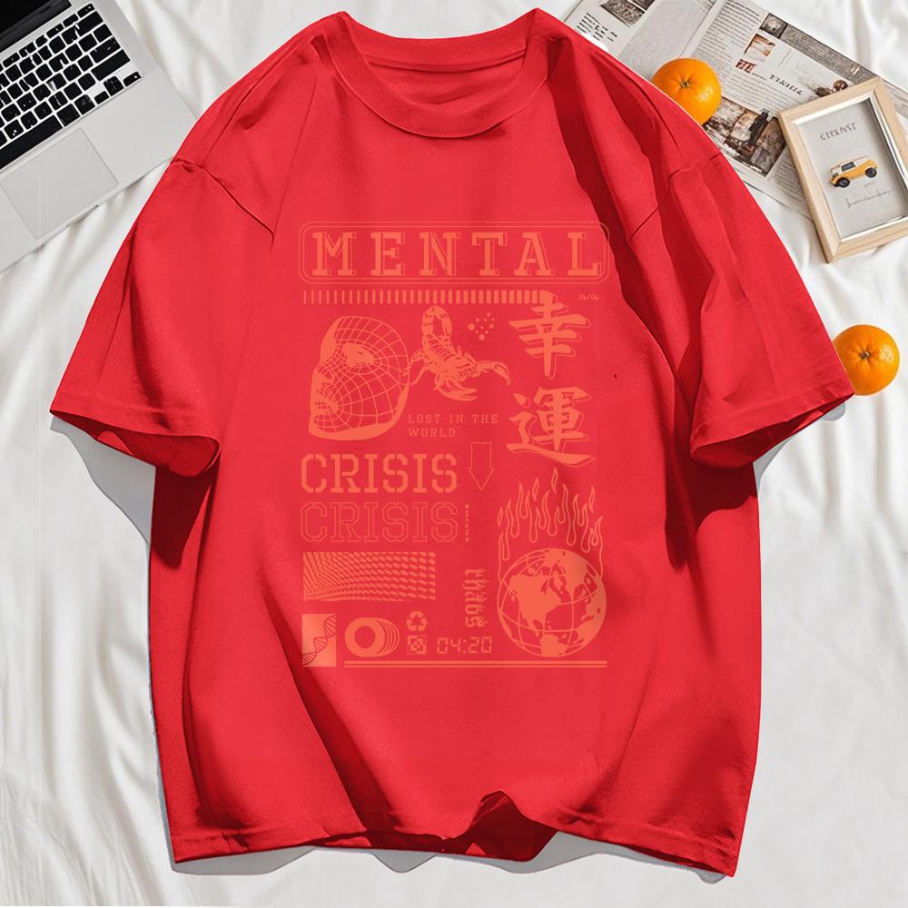 Mental Crisis Lucky Prints T-Shirt Mens Sport Cotton Breathable T Shirts Summer Casual Oversize Tops