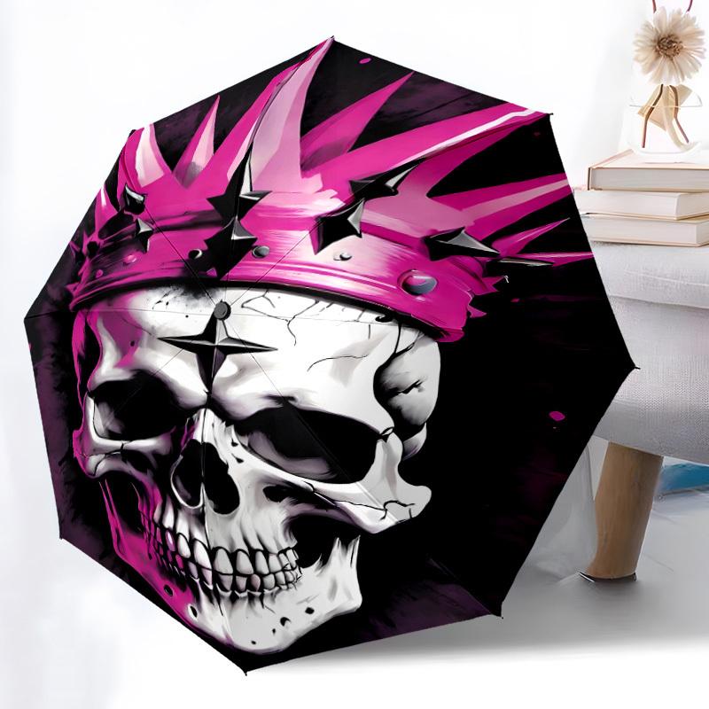 1pc Crown Skull Automatic Folding Umbrella - 8-Rib Compact Travel Umbrella Durable & Portable for Outdoor Use, Perfect Gift for Birthdays037