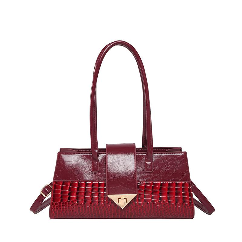 

Весна новый темперамент сумка подмышку сращивание портативная женская сумка модный замок крокодиловый узор сумка на плечо красный