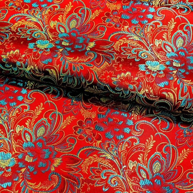 Wide 114cm Damask Jacquard Lilies Pattern Fabrics for Diy Sewing Cheongsams Ethnic Costumes Mongolian Robes Decorative Fabric
