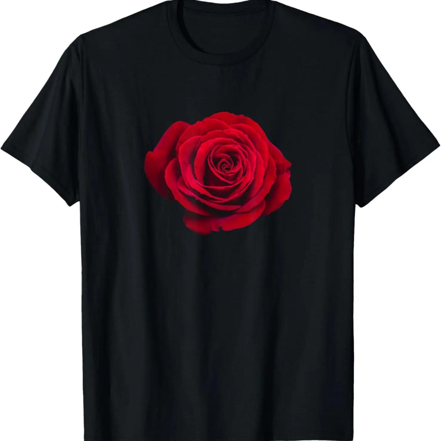 Vintage Red Rose Flower T-Shirt S чёрный