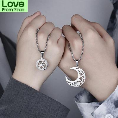 Kreative Sonne und Mond Paar Halskette Hohl Titan Stahl Gürtel Kristall Anhänger Ich Liebe Dich Halsketten Männer und Frauen Schmuck Geschenk