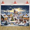 2D Cozy Winter Christmas Backdrop, Snow-Covered Village with Lights & Holiday Activities