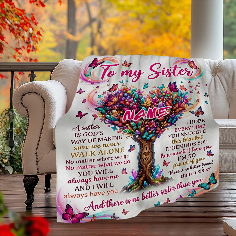 To My Sister Heartfelt Love And Friendship Gift Personalized Outdoor Blanket Customize Your Name Soft Warm Cozy Suitable For Picnics Outdoor Travel