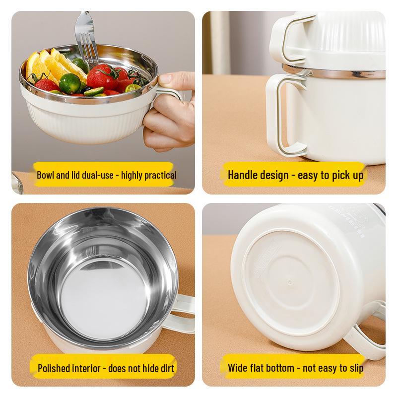 Zestaw lunchowy ze stali nierdzewnej: Izolowana miska na zupki instant z pokrywką, duża pojemność, zawiera pałeczki. Idealny dla studentów i dorosłych.