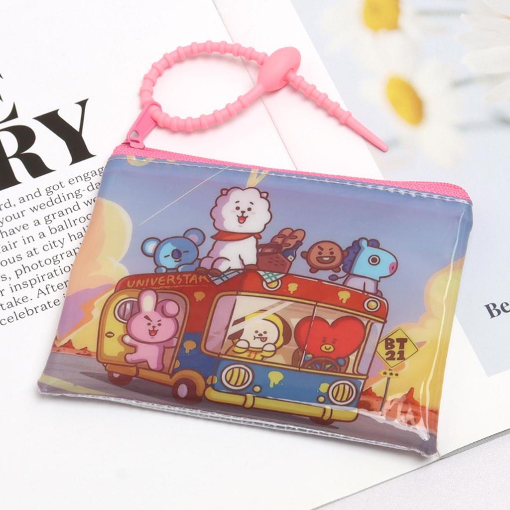 Cartoon Print PVC Coin & Card Holder - Multiple Patterns, Student Small Item Storage Bag