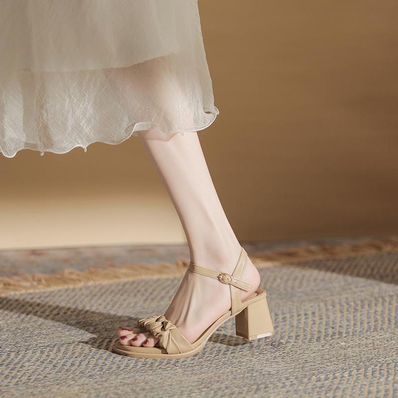Fashion Soft Leather Pleated High Heels Sandals Women Solid Color Sandalias De Mujer Verano 2025 Ladies Elegant Summer Pumps Sandales