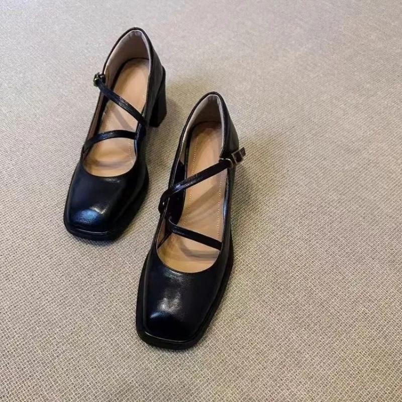 Fashion Autumn New Coarse Heel Single Shoes Women's Fashion Square Head Shallow Mouth Word with Anti-slip Wear-resistant Low-top Shoes