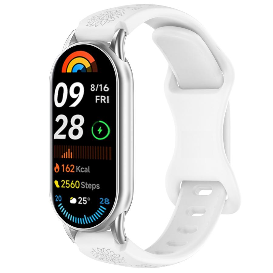 For Xiaomi Band 10 9 8 Silicone Watch Strap 3D Carving Flowers Smart Watchband Replacement Bracelet for Xiaomi Miband 8 9 NFC Strap Engraved Bracelet