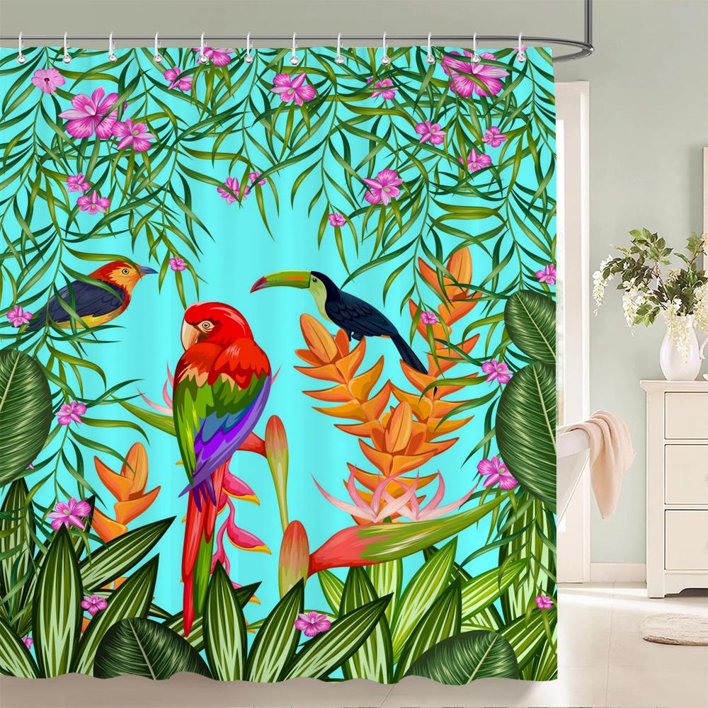 1 pc Plant Leaves Parrot Birds patterned polyester material shower curtain waterproof fabric, home partition bathroom curtain