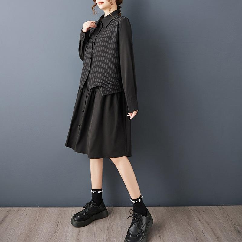 Long Sleeve Plus Size Black Cotton Vintage Dot New In Dresses for Women Casual Loose Spring Autumn Shirt Dress
