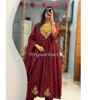 Women Cotton Embroidered Salwar Suit Kurti Indian Bollyood Salwar Kameez Kurta Pant Dupatta Set