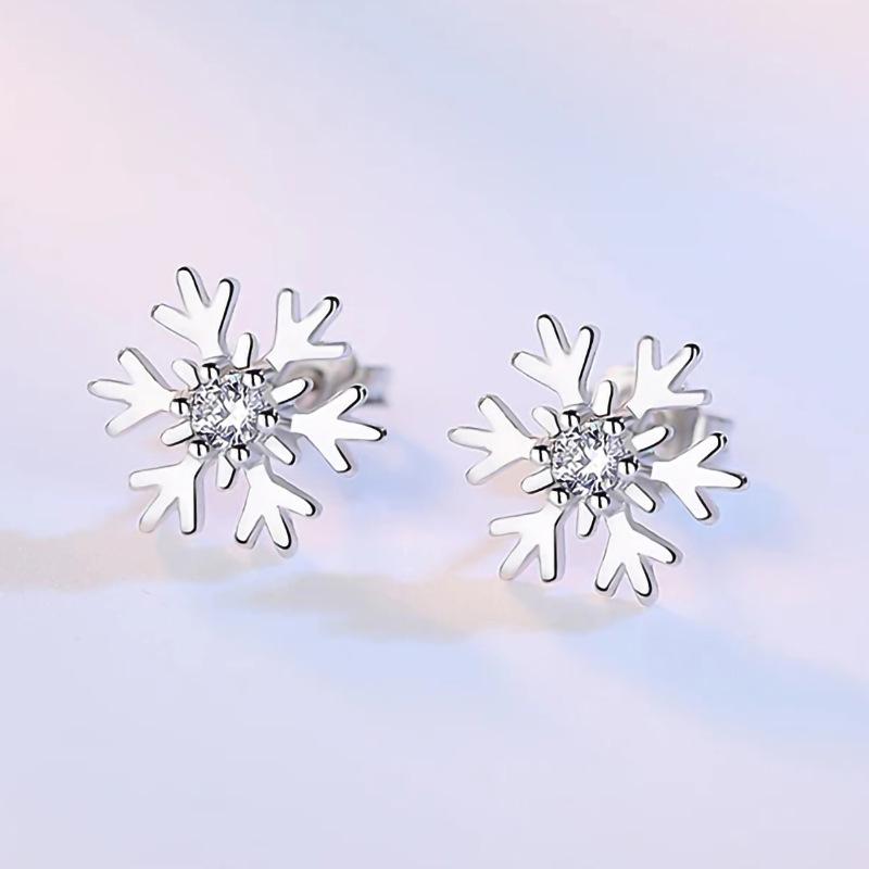 Cao Shi Snowflake Zircon Stud Earrings for Women - Festive Jewelry for Christmas & New Year