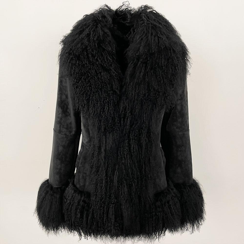 OFTBUY 2024 Winter Women Coat Real Natural Mongolia Sheep Fur Turn-down Collar New Fashion Jacket Thick Warm Casual Overwear