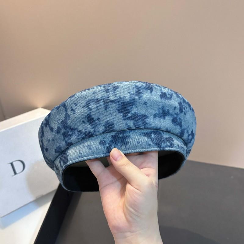 High-Quality Tie-Dye Denim Cap Women Fashionable Small Face-Flattering Beret Light Luxury Style