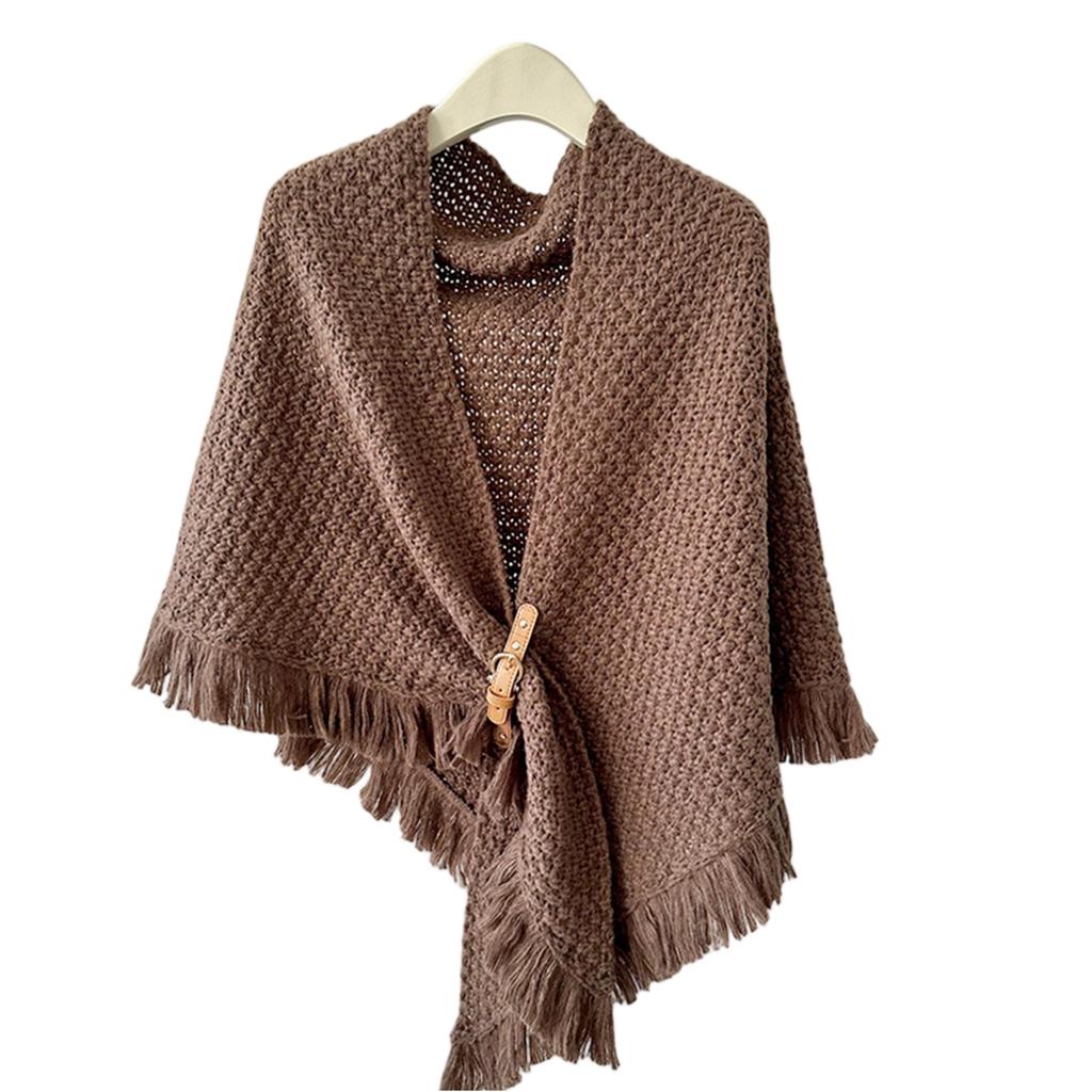 Ladies' Fashionable Tassel Cape Shawl Versatile, Thick And Warm, Solid Color Knotted Scarf, Worn With Camisole On The Outside