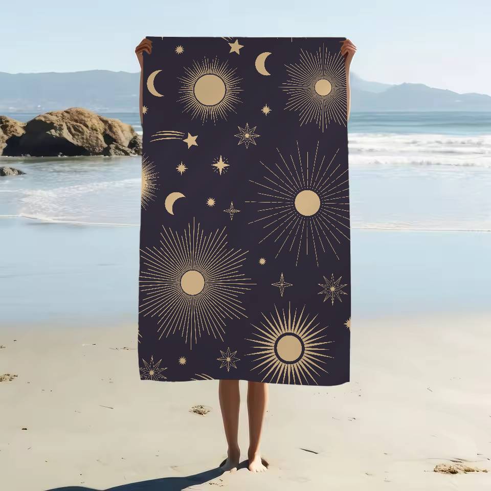 Sun And Moon Prints Anime Beach Swimming Towel Soft Absorbent Washcloth Children's Gifts For Kids Travel Camping Gym