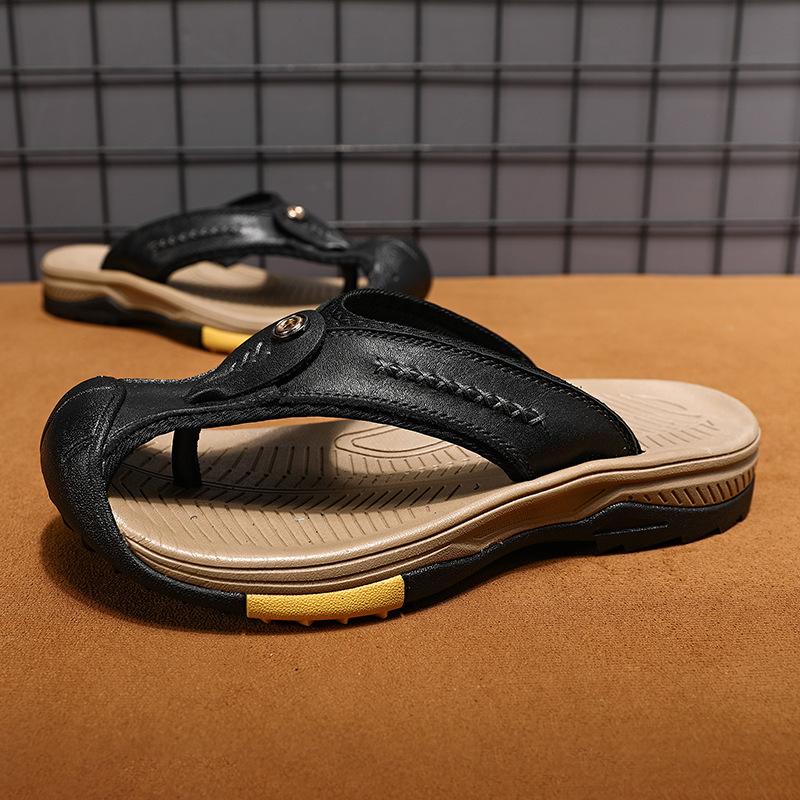 

Summer large size new handmade first-layer cowhide herringbone casual slippers 38 чёрный