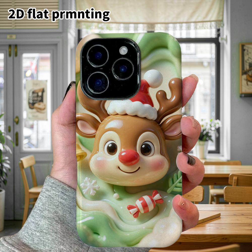 Phone case: 2D flat design suitable for iPhone 18 17 16 15 14 13 Pro protective case, red-nosed little reindeer, perfect Christmas and Halloween holid