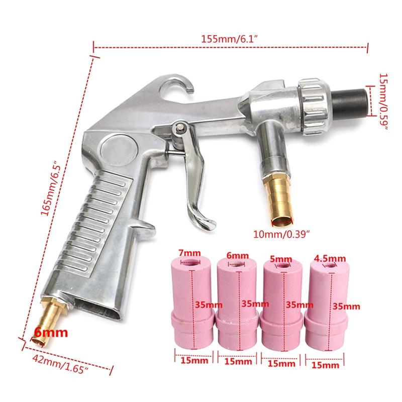 Practical Sand Blaster Gun Kit for w/ Ceramic Nozzle Tips Feed Blast Spray Gun for Cleaning Car Metal Rims Sandblast Cab