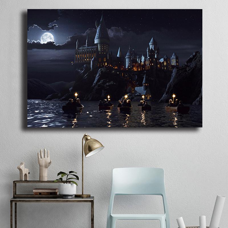 Flying Eagle and Castle Classic Movie Magic Map Canvas Painting Posters Prints Cuadros Wall Art Picture for Living Room