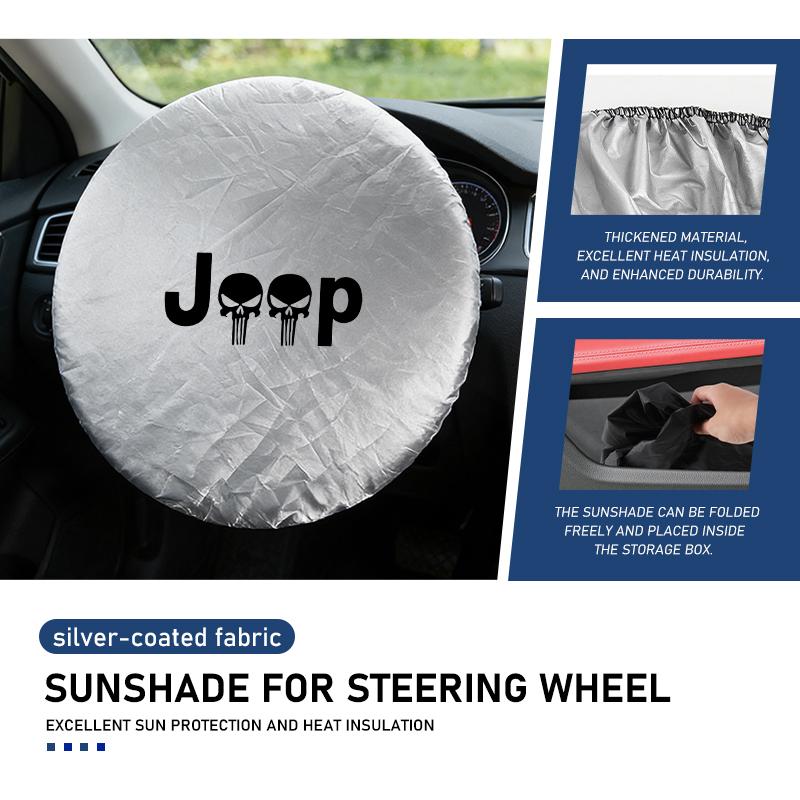Car Steering Wheel Anti-Heat Sun Shade Cover Sunscreen Insulation Protect Shield For Jeep Cherokee Wrangler JK Gladiator Compass AKR1
