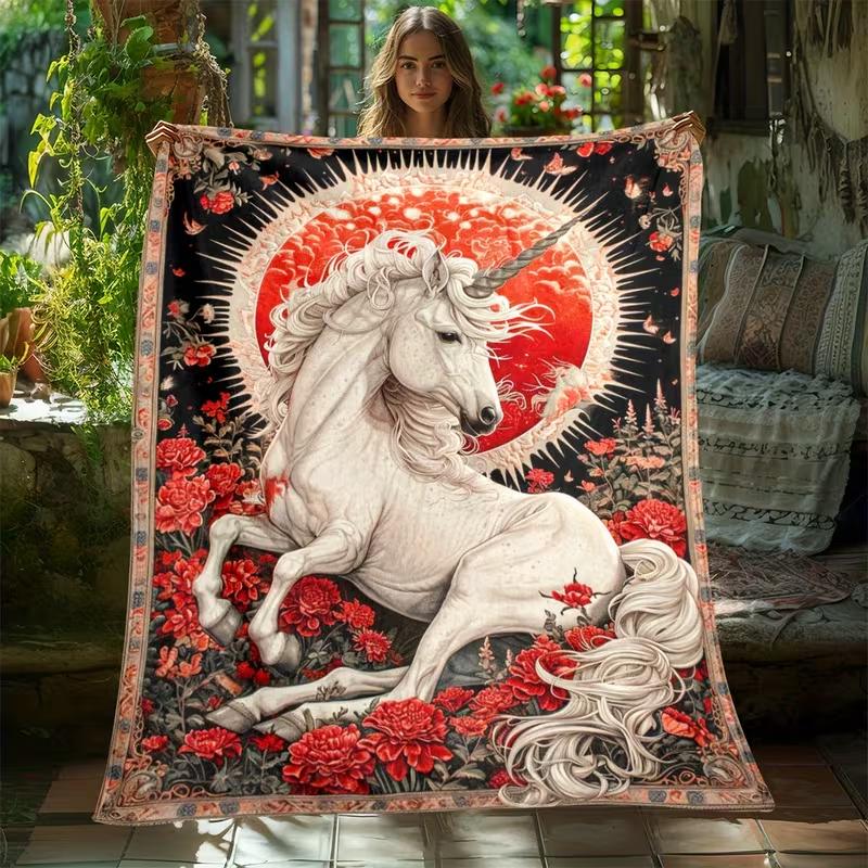 Cozy Fantasy Unicorn Print Blanket Throw For Sofa, Bed, Travel, Camping, Living Room Chair, And Bed - Digital Printing Blanket