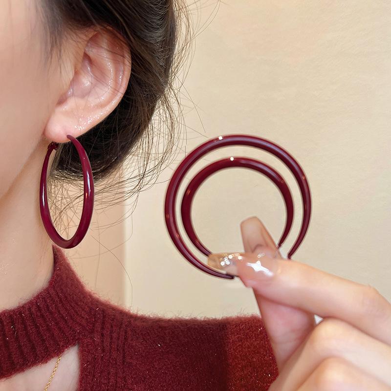Silver Needle Plain Ring Ankola Red Oil Drop Earrings Exaggerated Design Earrings Korean Simple Temperament Earrings Women