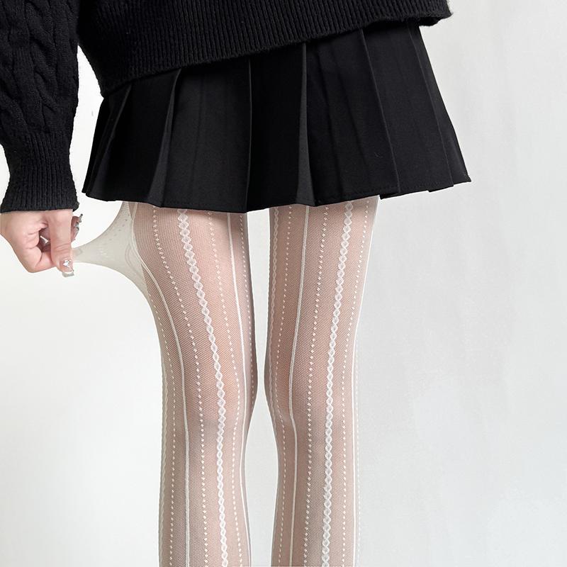 Herbst Winter Retro Strumpfhose Lolita Gestreifte Spitze Strumpfhose Gepunktete Transparente Strumpfhose Japanischer Reiner Wunsch Jacquard Strumpfhose Strumpfhose One Size gray