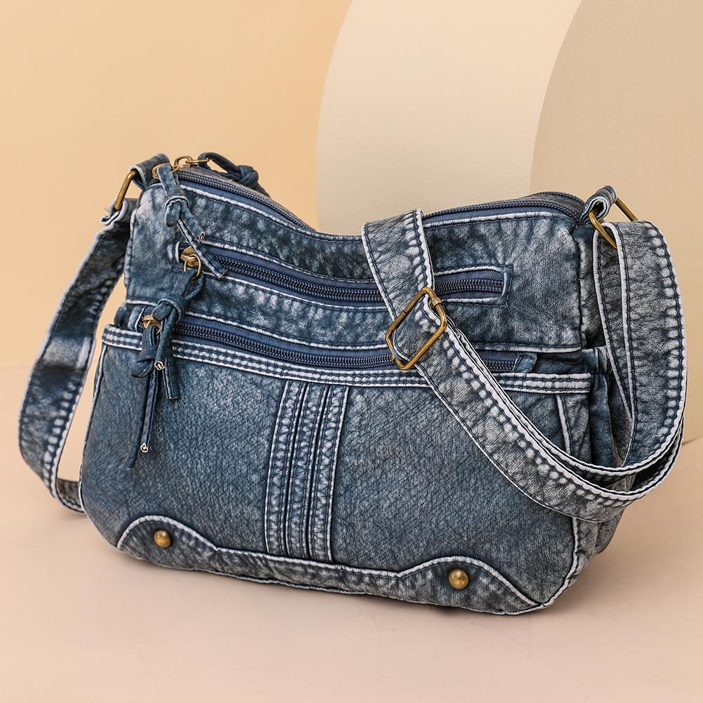 

Women Crossbody Purses Large Capacity Messenger Bag Adjustable Strap Zipper Vintage Multi-Pockets Female Tote Bag синій