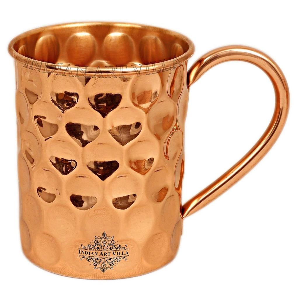 Pure Copper Straight Shaped Diamond Design Moscow Mule Beer Mug Cup, Best for Beer Cocktail Parties, Barware, Volume-500ML, Set of 6