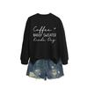 Womens Oversized Round Neck Long Sleeve Cotton Blend Casual Sweatshirt With Print - Loose Fit Comfort Top