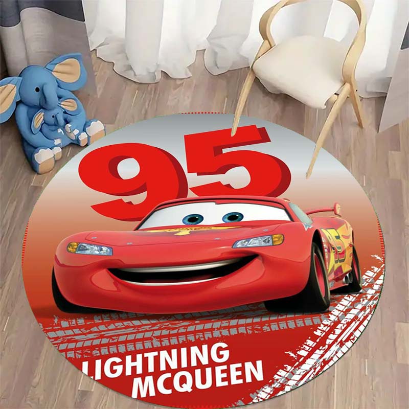 Tappeto Rotondo Tappeto Circolare Antiscivolo con Pattern di Saetta McQueen per Camera da Letto dei Bambini Stanza dei Giochi