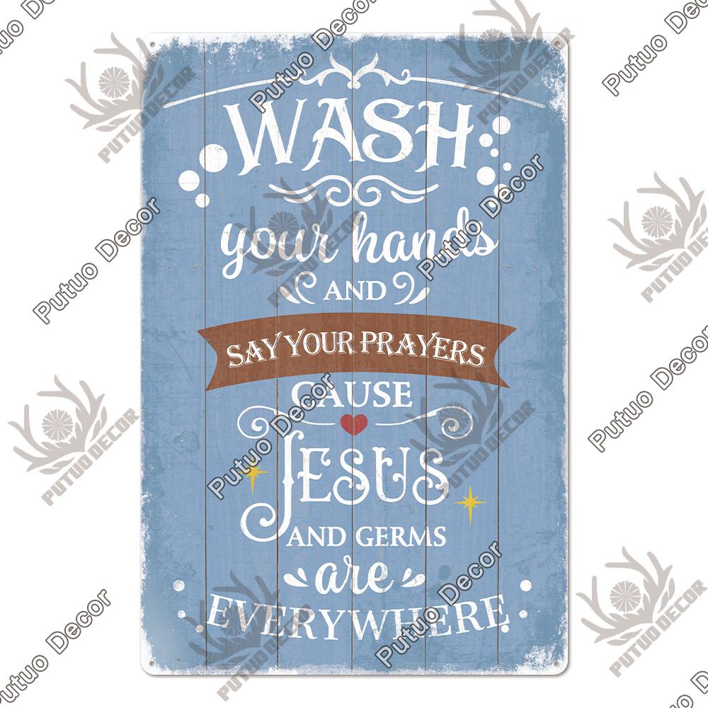 Putuo Decor Restroom Retro Tin Signs Vintage Bathroom Plaque Metal Plates Wall Art Posters Decoration for Toilet Iron Paintings