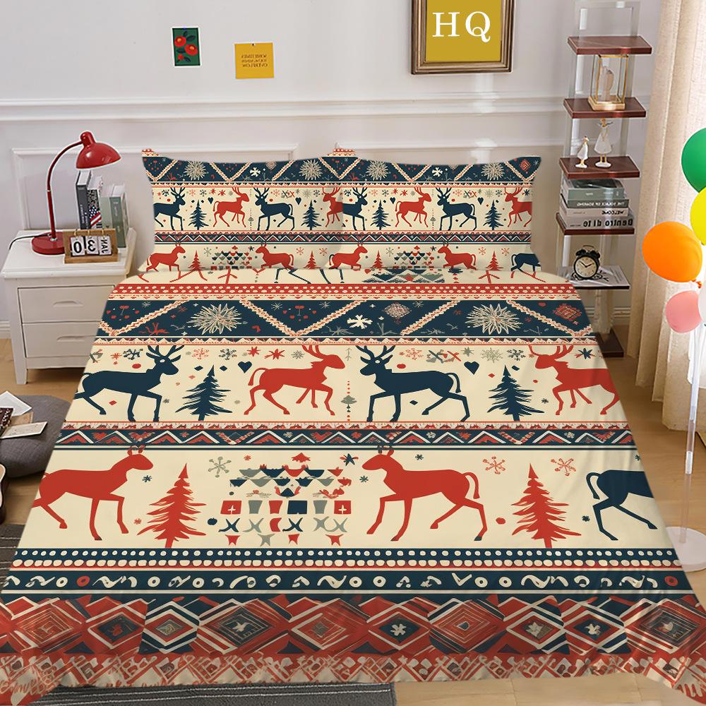 Christmas Printing 3D Printing Polyester Pillowcase Quilt Cover Two Or Three-Piece Set